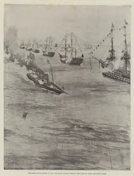 1856年の偉大な海軍のレビュー、女王はロイヤルヨットの線上を通過